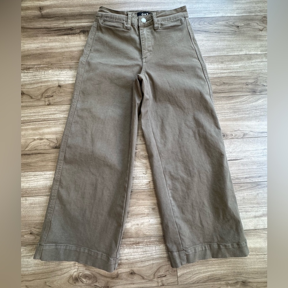 OAT NEW YORK High-Rise WIDE-LEG CROP PANTs IN OLIVE Women’s Size 25